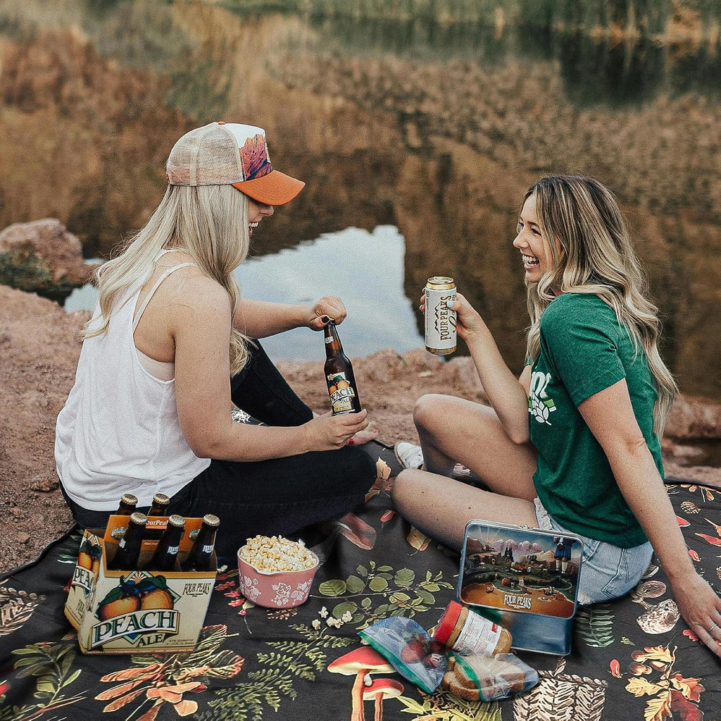Picnic Blankets Extra Large Waterproof, 80"x 60"Mushroom Beach Mat with Corner Pockets Windproof Sandproof Foldable Portable 3-Layer Mat Darker for Wet Grass,Parks,Music Festival,Camping,Concerts