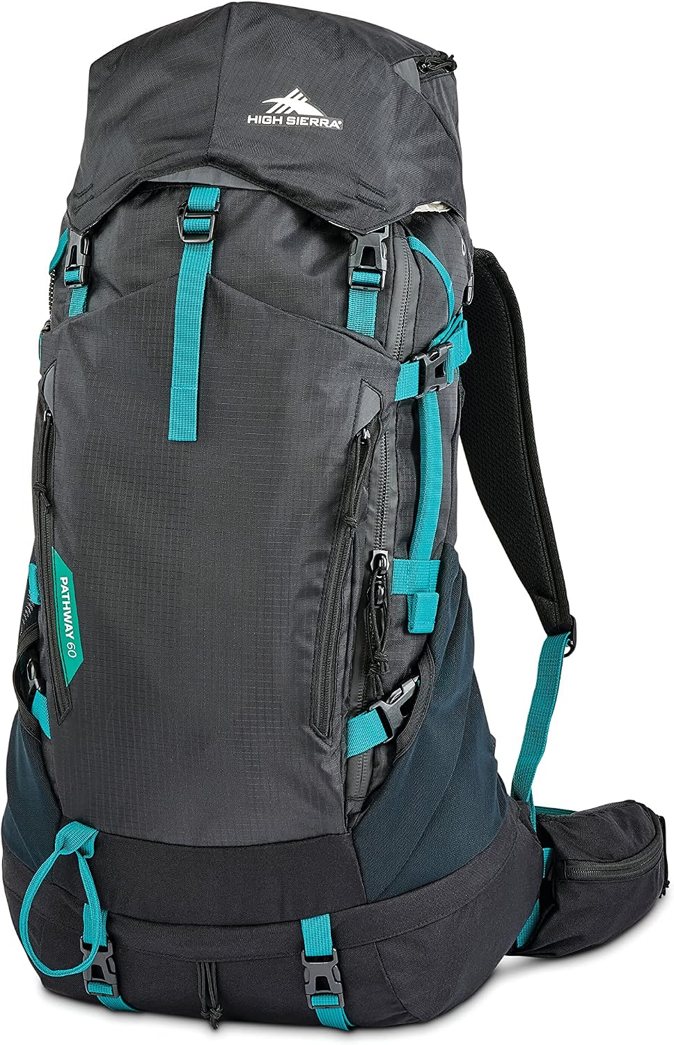 High Sierra Pathway 2.0 Backpack with Hydration Storage Sleeve, for Hiking, Biking, Camping, Traveling, Forest Green/Black, 60L