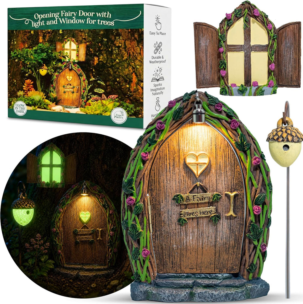 Opening Fairy Door and Window with Light, Fairy Doors for Trees Outdoor, Fairy Door, Fairy House Kit, Fairy Garden Decor, Fairy Doors, Fairy Garden Decor, Fairy Garden Decorations, Garden Fairy