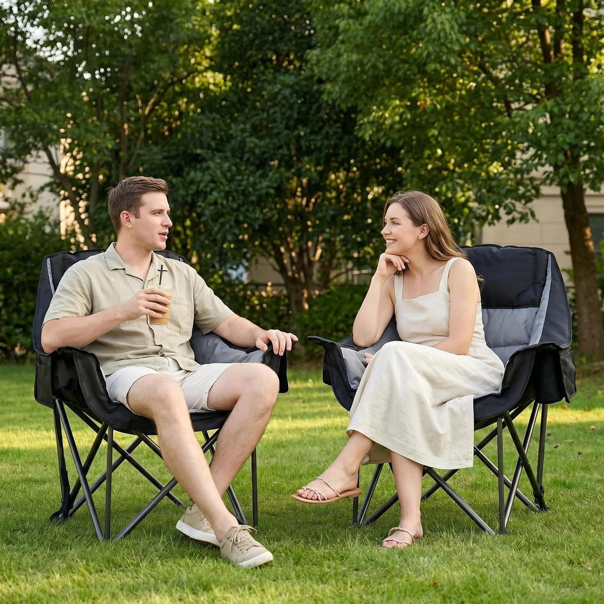 Oversized Camping Chair Padded Heavy Duty Lawn chair Support 500 lbs,Grey
