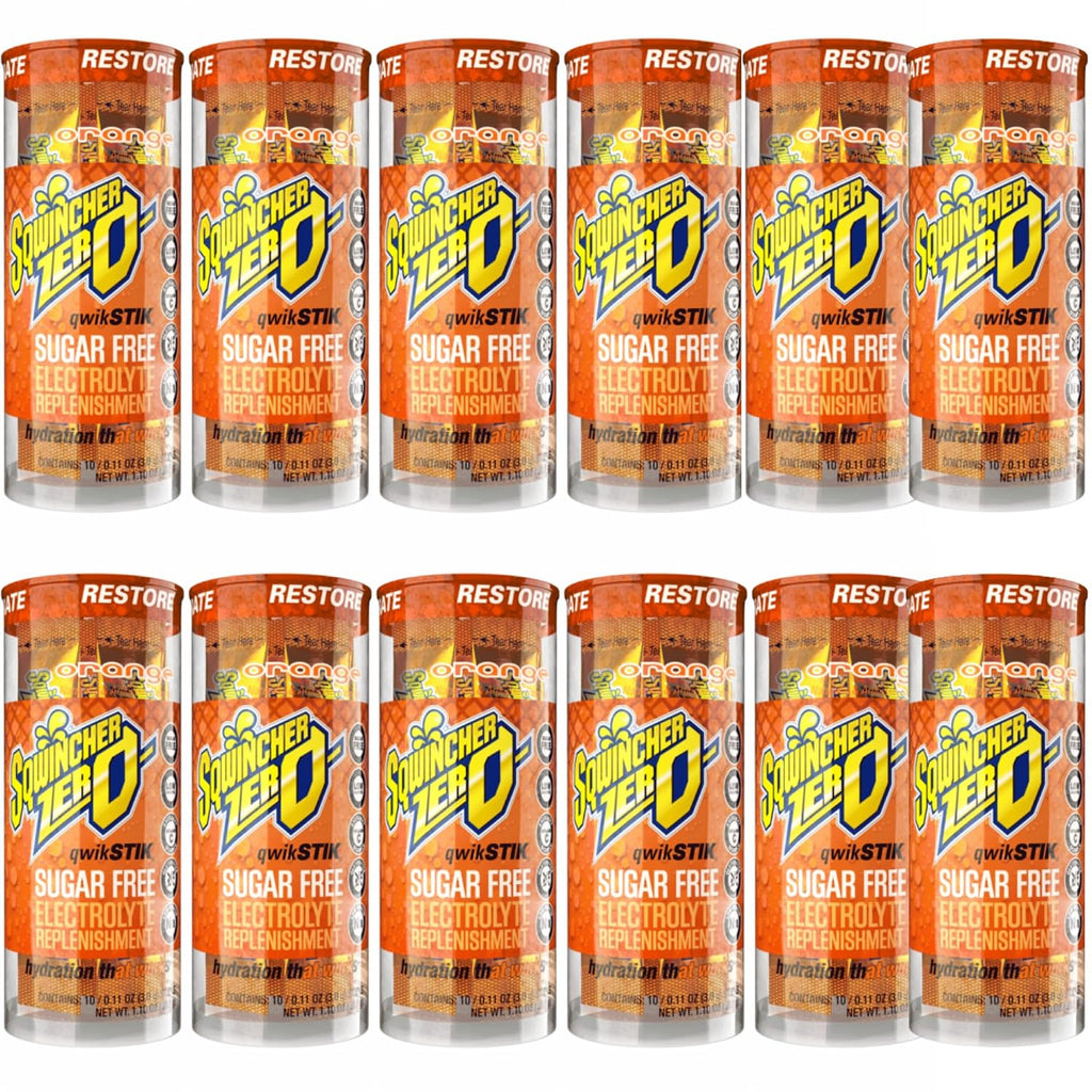 Sqwincher Zero Qwik Stik - Single Serve, Sugar Free, Low Calorie, Low Sodium Electrolyte Replacement Powder Hydration Drink Mix, 0.11 oz Packet | ORANGE - Pack of 120
