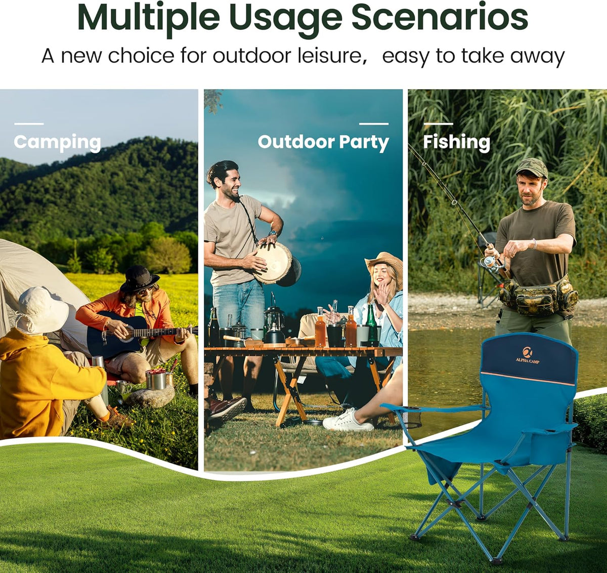 2 Pack Portable Camping Chair for Adults Lawn Chairs Support 250 lbs Blue