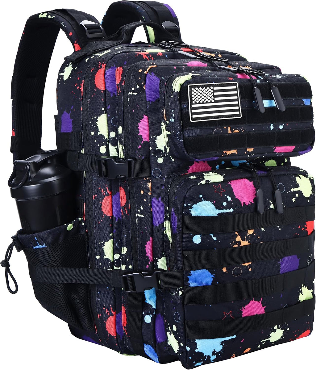 LHI Military Tactical Backpack for Men and Women 45L Army 3 Days Assault Pack Bag Large Rucksack with Molle System Black with multi-color