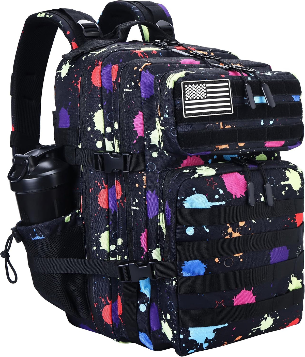LHI Military Tactical Backpack for Men and Women 45L Army 3 Days Assault Pack Bag Large Rucksack with Molle System Black with multi-color