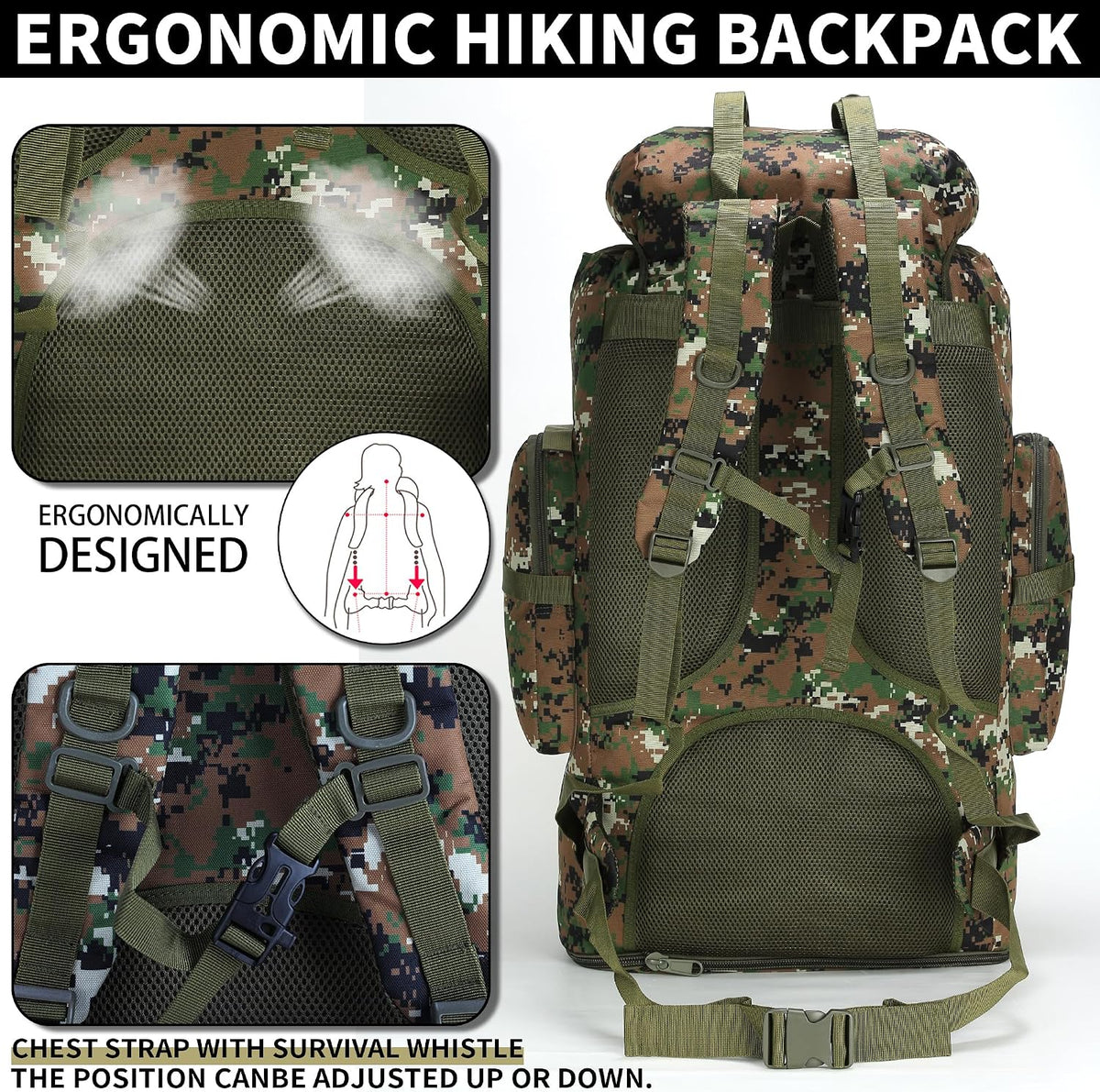 Hiking Backpack for Men 70L/100L Camping Backpack Military Rucksack Molle 3 Days Assault Pack for Climbing