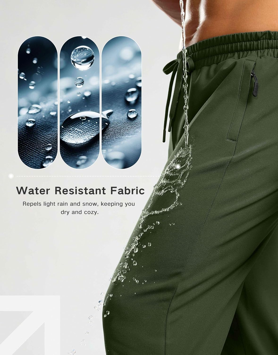 G Gradual Men's Fleece Lined Pants with 3 Zipper Pockets Water Resistant Winter Warm Hiking Pants Athletic Sweatpants for Men