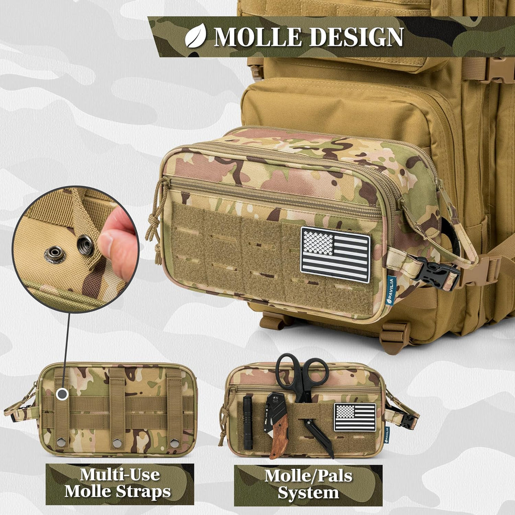 PAVILIA Tactical Toiletry Bag for Men, Water Resistant Molle Military, Camo