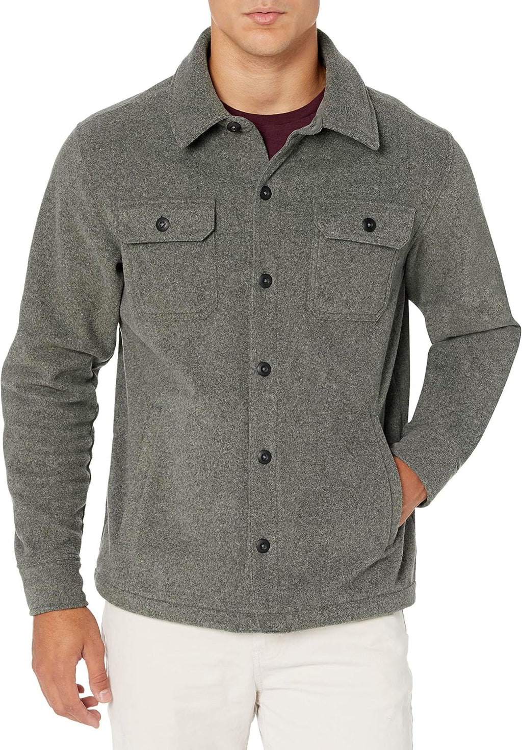 Amazon Essentials Men's Long-Sleeve Polar Fleece Shirt Jacket for Winter, Jackets