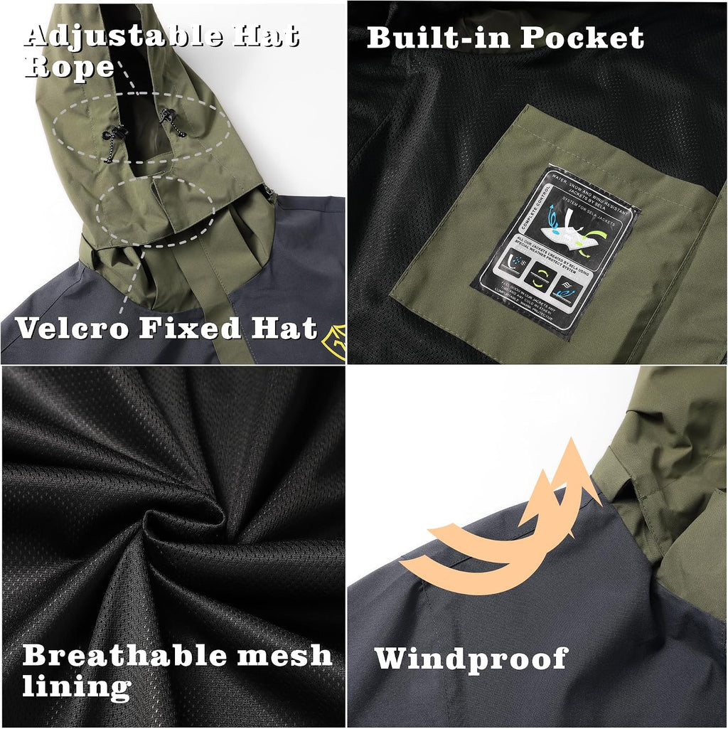 GIISAM Rain Jacket for Men, Mens Waterproof Raincoat Lightweight Rain Jackets Outdoor Rain Coat Windbreaker with Hood