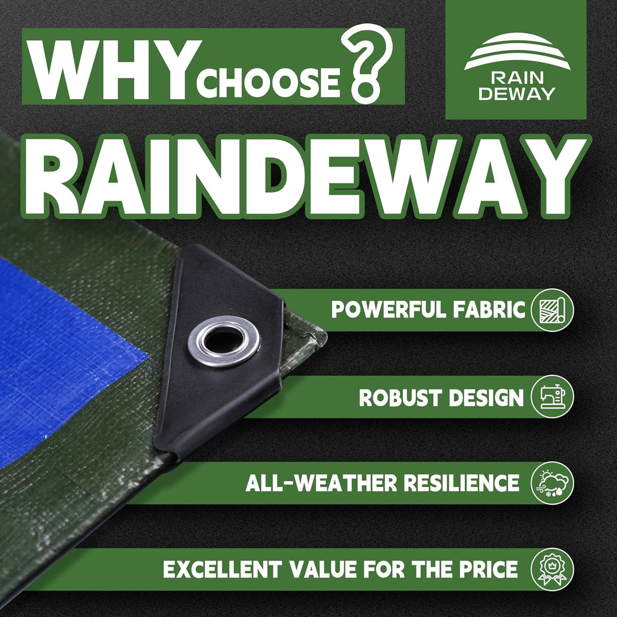 RAINDEWAY 6x6 Feet Tarps Heavy Duty Waterproof 10.5 Mil Outdoor Small Tarp