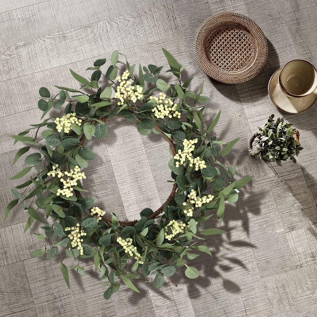 Pinkpum 20'' Eucalyptus Wreath for Front Door Porch Decor, Spring Summer