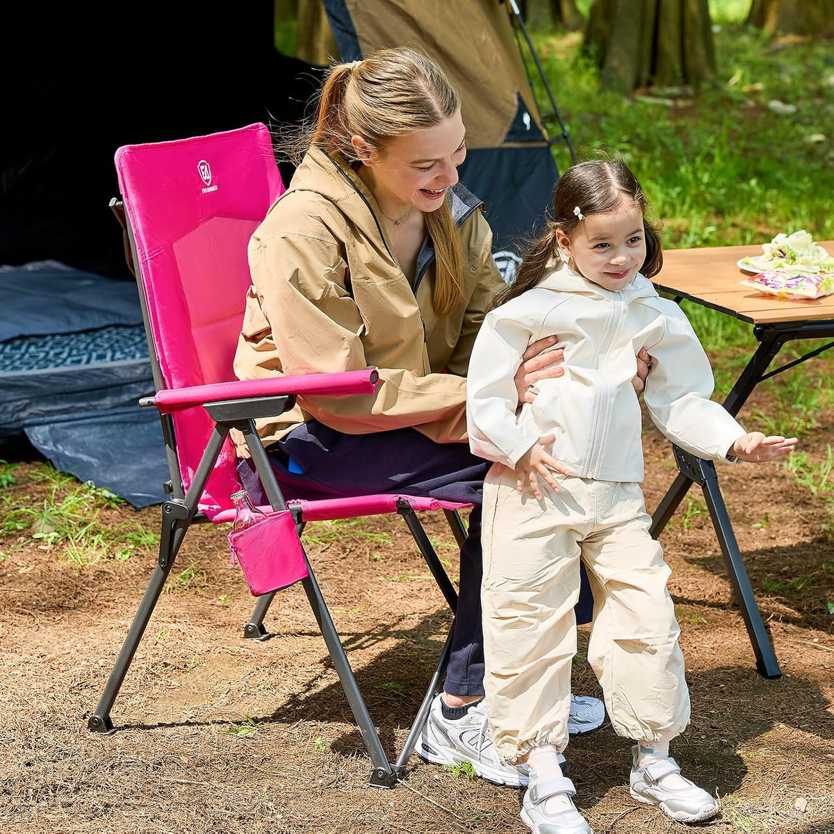 EVER ADVANCED Reclining Camping Chairs for Adult Supports 350lbs Pink