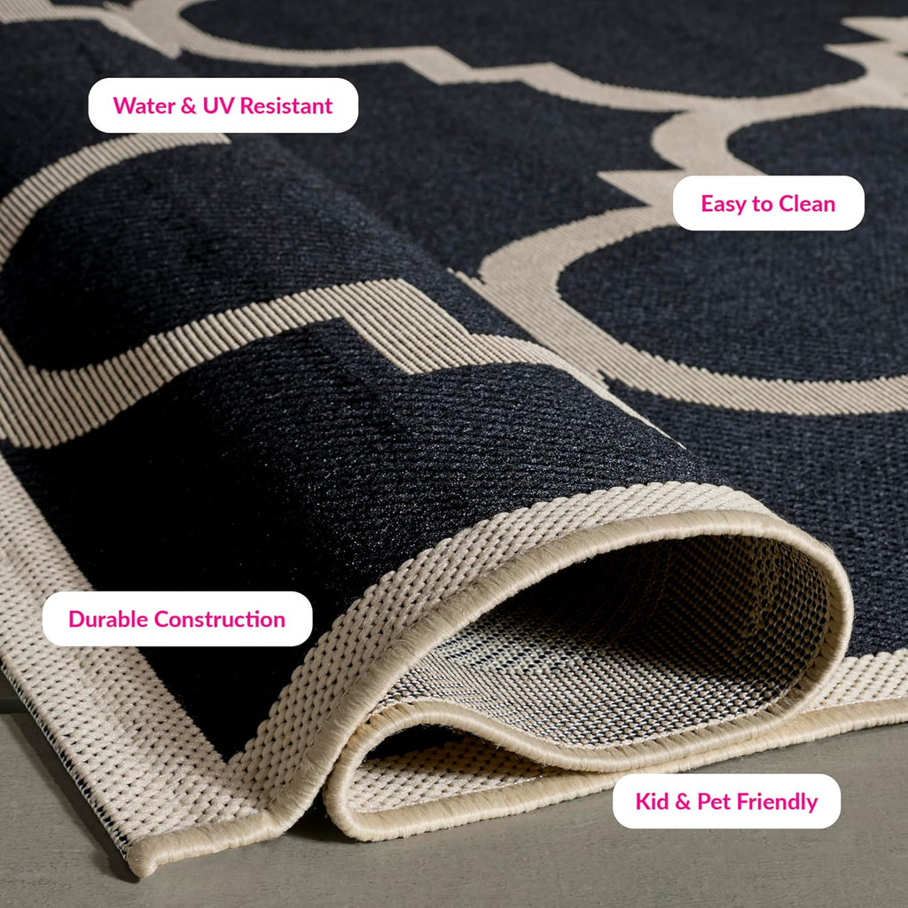 SAFAVIEH Washable Rug Outdoor Courtyard Collection - 2'3" x 6'7" Runner, Black & Beige, Non-Shedding & Easy Cleaning, Ideal for Patio, Entryway, Mudroom, Hallway, Kitchen (CY6243-266)