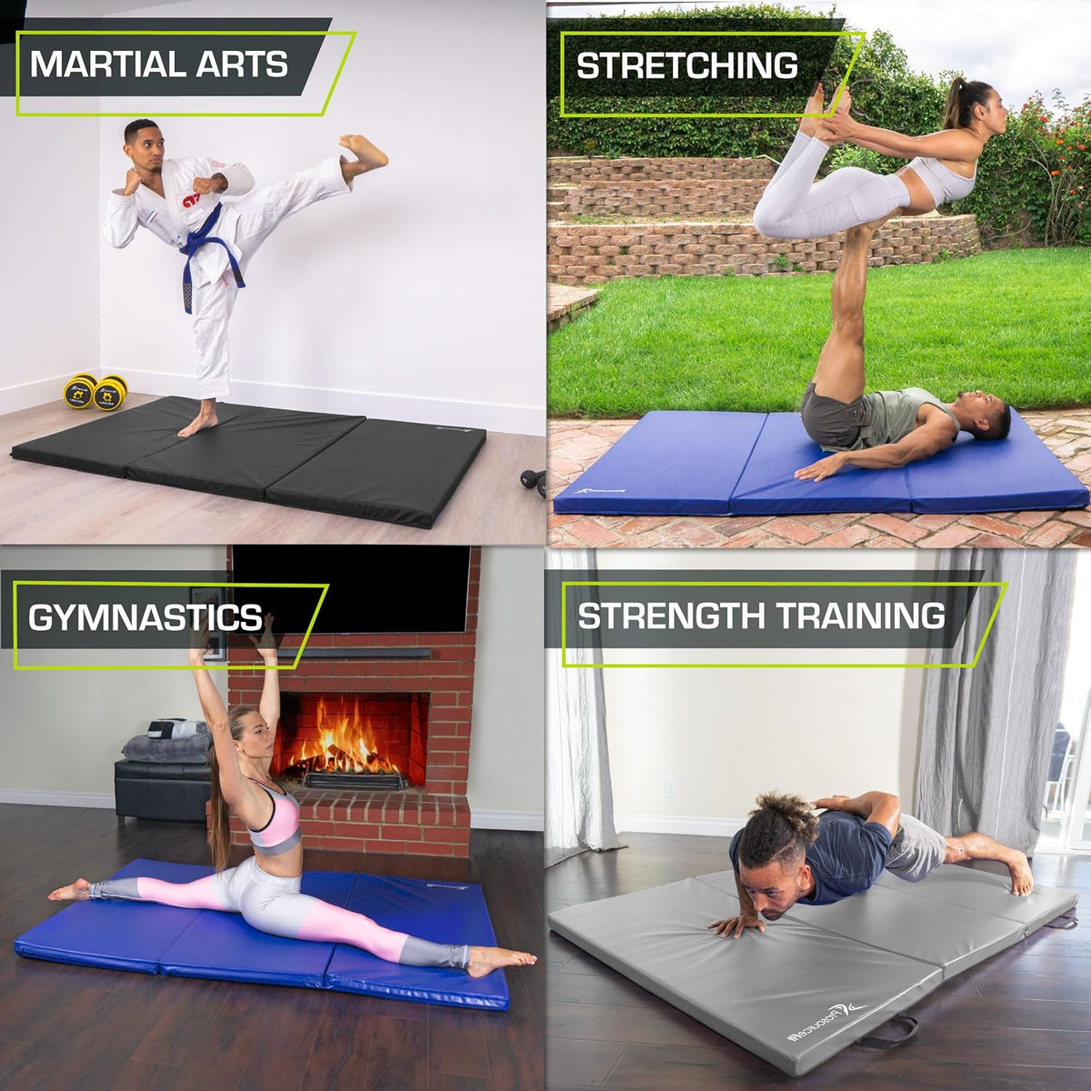 ProsourceFit Tri-Fold Folding Thick Exercise Mat with Carrying Handles for Tumbling, Martial Arts, Gymnastics, Stretching, Core Workouts