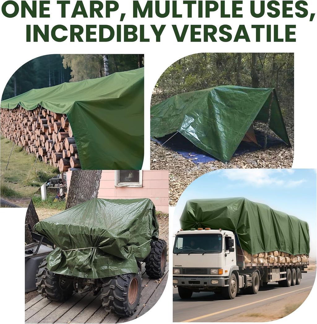 Thick Camping Tarp 12' x 20' 9-mil Shelter Waterproof Tarps for Boat Pool Green