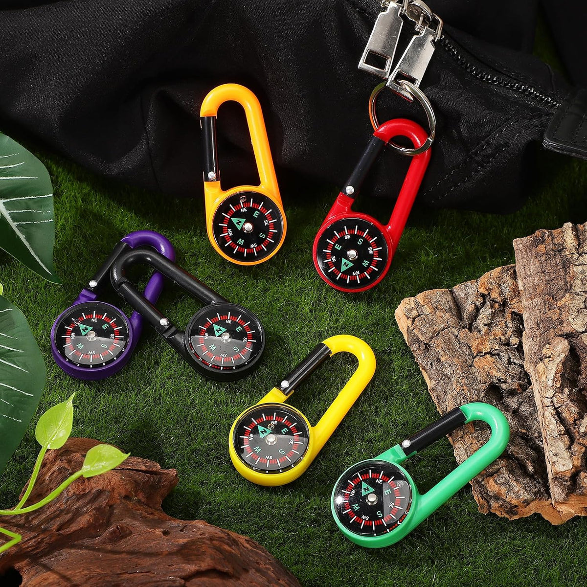 Alipis 24pcs Carabiner Compass Set: Small Pocket Compass Keychain for Kids & Adults - Colorful Mini Key Ring for Hiking, Survival, Camping, and Party Favors - 6 Assorted Colors