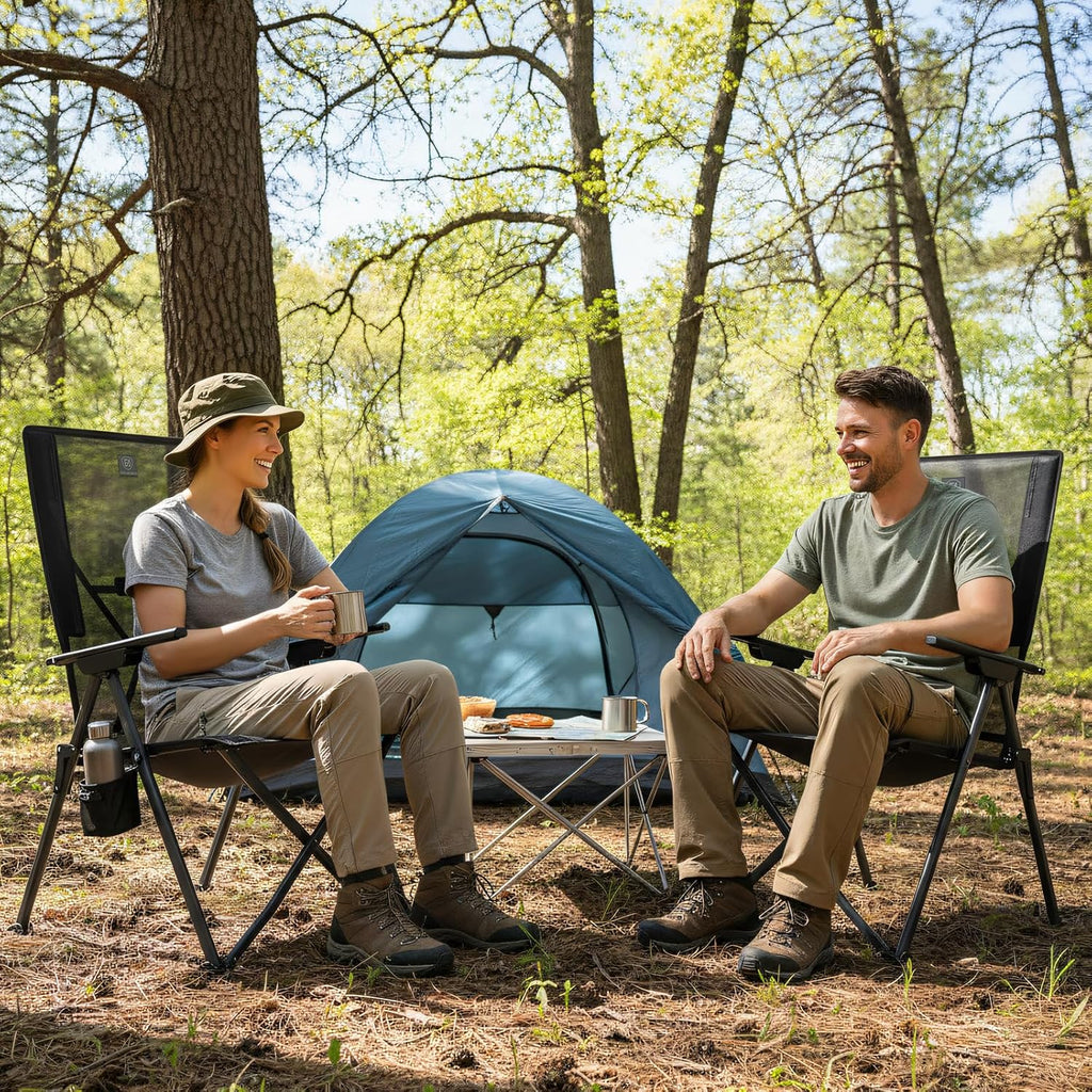 EVER ADVANCED Reclining Camping Chairs for Adult Supports 350lbs Mesh Black