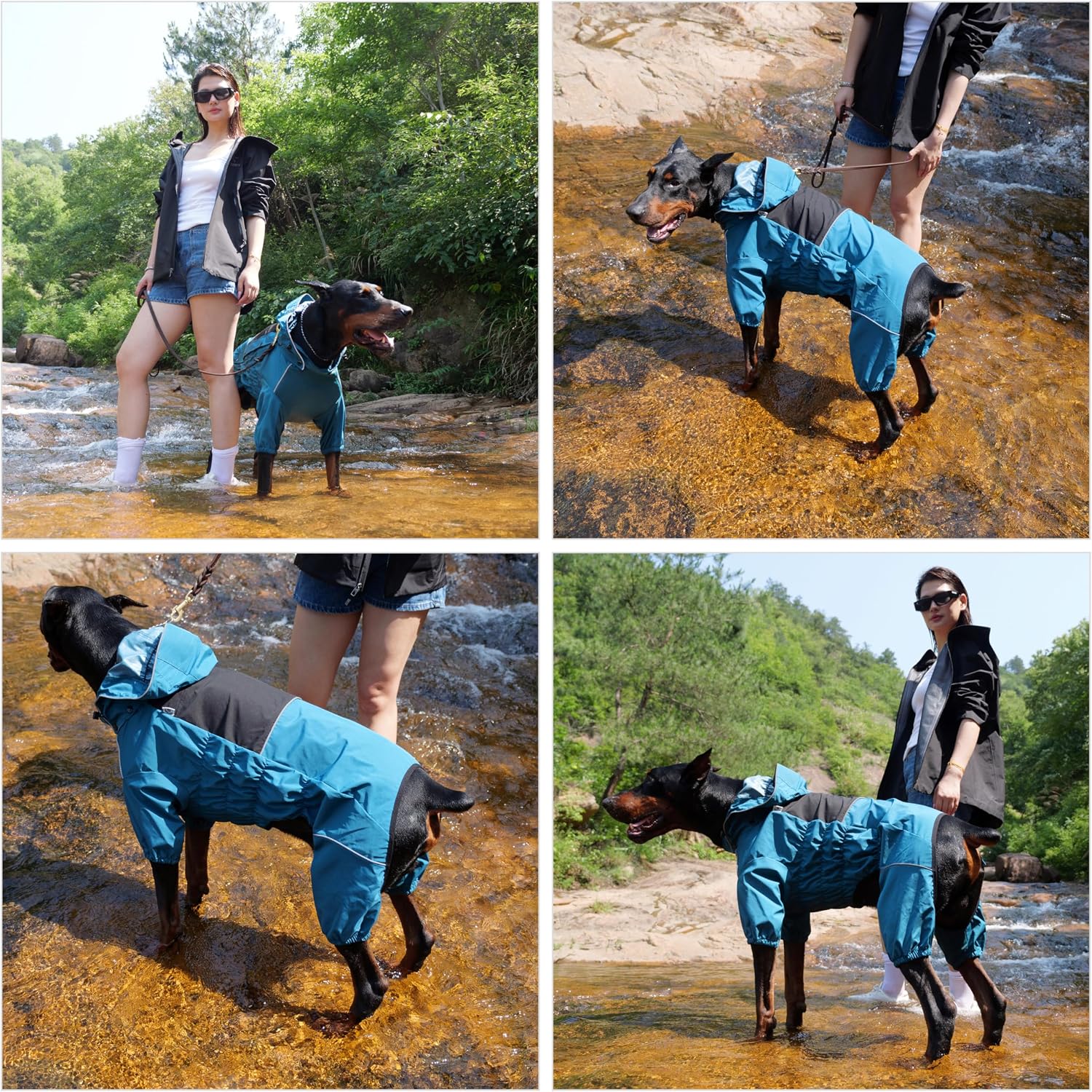 LOVELONGLONG Waterproof Dog Raincoat with Removable Hood – Outdoor Full Body Dog Jacket, Windproof Snowproof Shell Suit – All Season Pet Rain Gear Ocean Teal 3XL