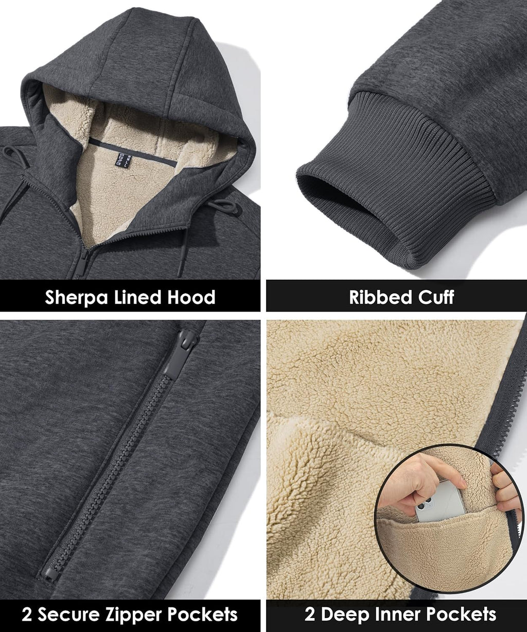 Boladeci Men's Sherpa Fleece Lined Hoodie Zip Up Heavyweight Winter Jacket