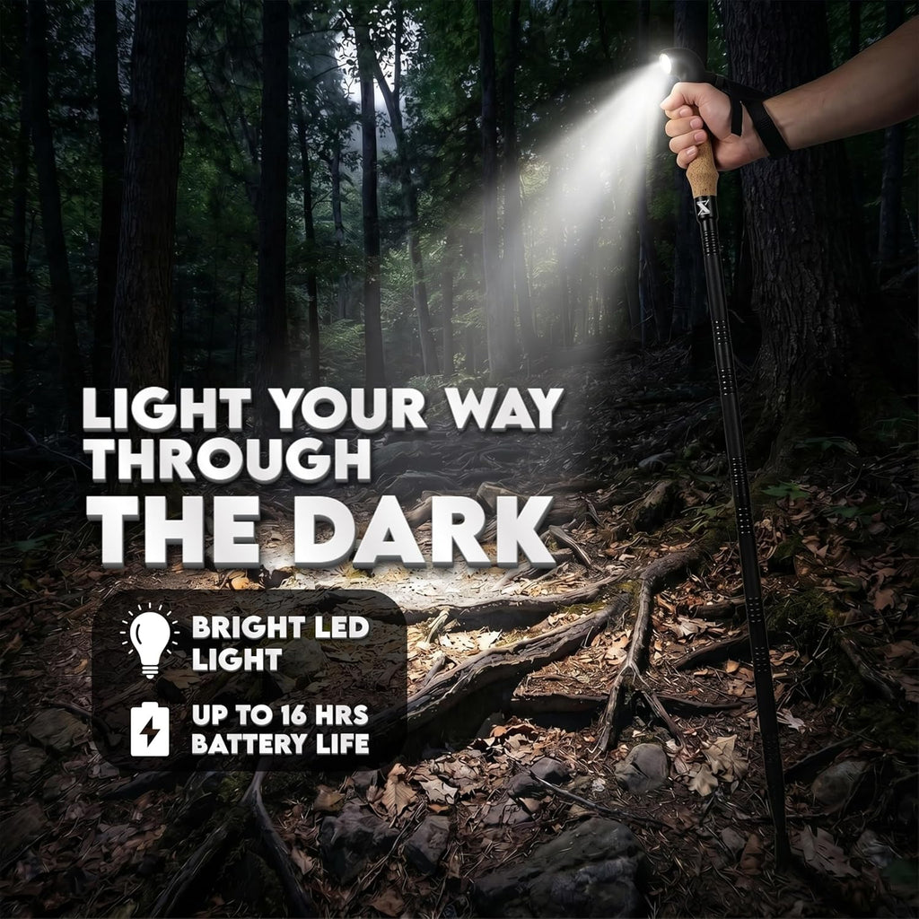 Tactical Hiking & Walking Stick - Survival Multi-Tool w/Light & Power Bank