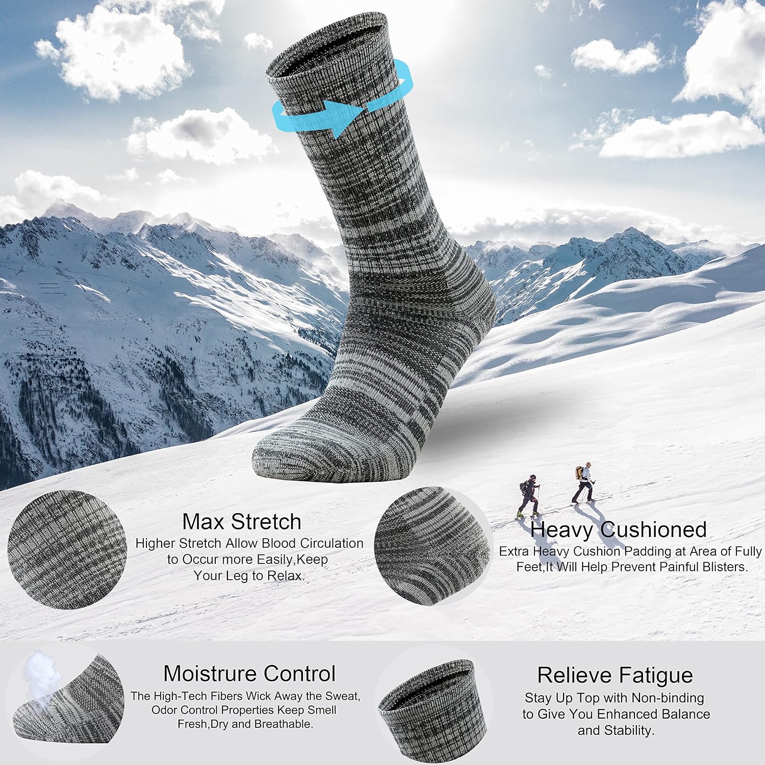 Ortis Merino Wool Socks for Men Outdoor Hiking Casual Soft Cushion Crew