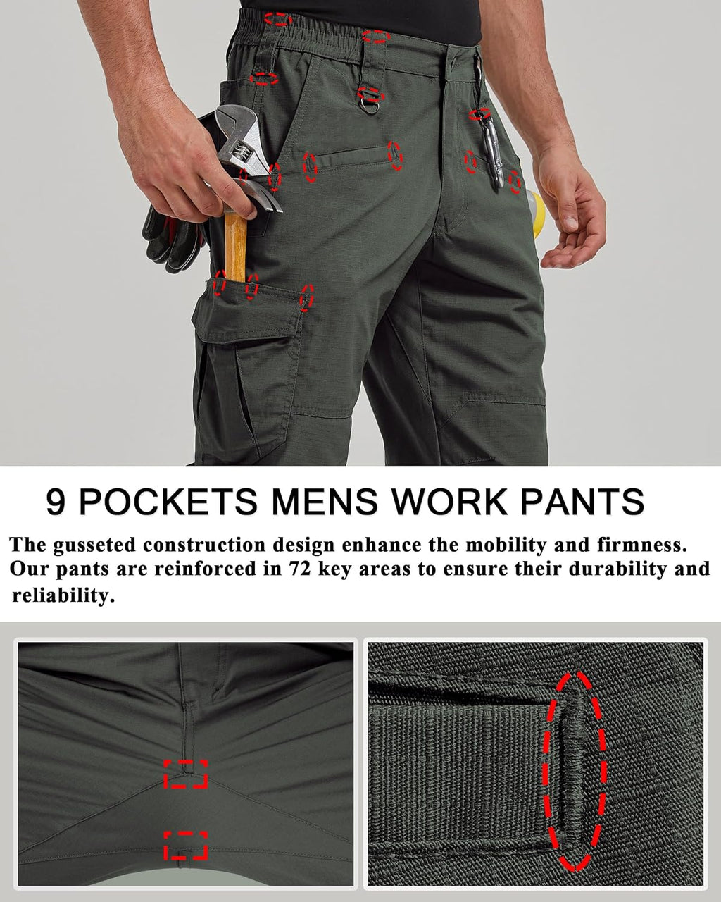 CNBQDD Mens Work Pants Cargo Tactical Construction for Men Ripstop Waterproof Lightweight Outdoor Hiking with Pockets