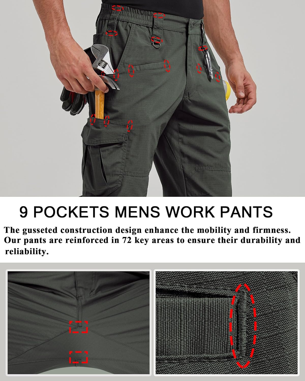 CNBQDD Mens Work Pants Cargo Tactical Construction for Men Ripstop Waterproof Lightweight Outdoor Hiking with Pockets