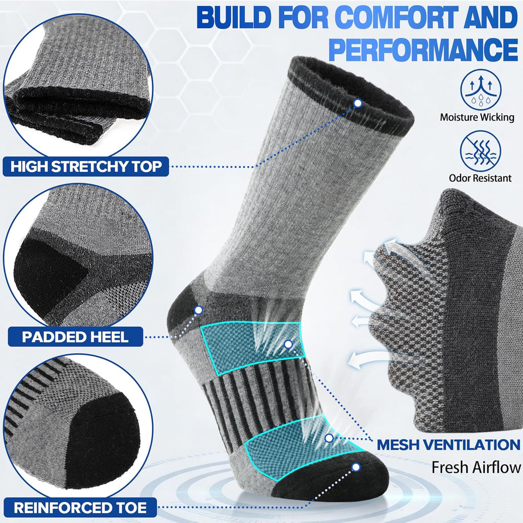 MOGGEI 5 Pairs Merino Wool Hiking Socks Warm Thermal Winter Cozy Cushioned Moisture Wicking Socks for Women & Men