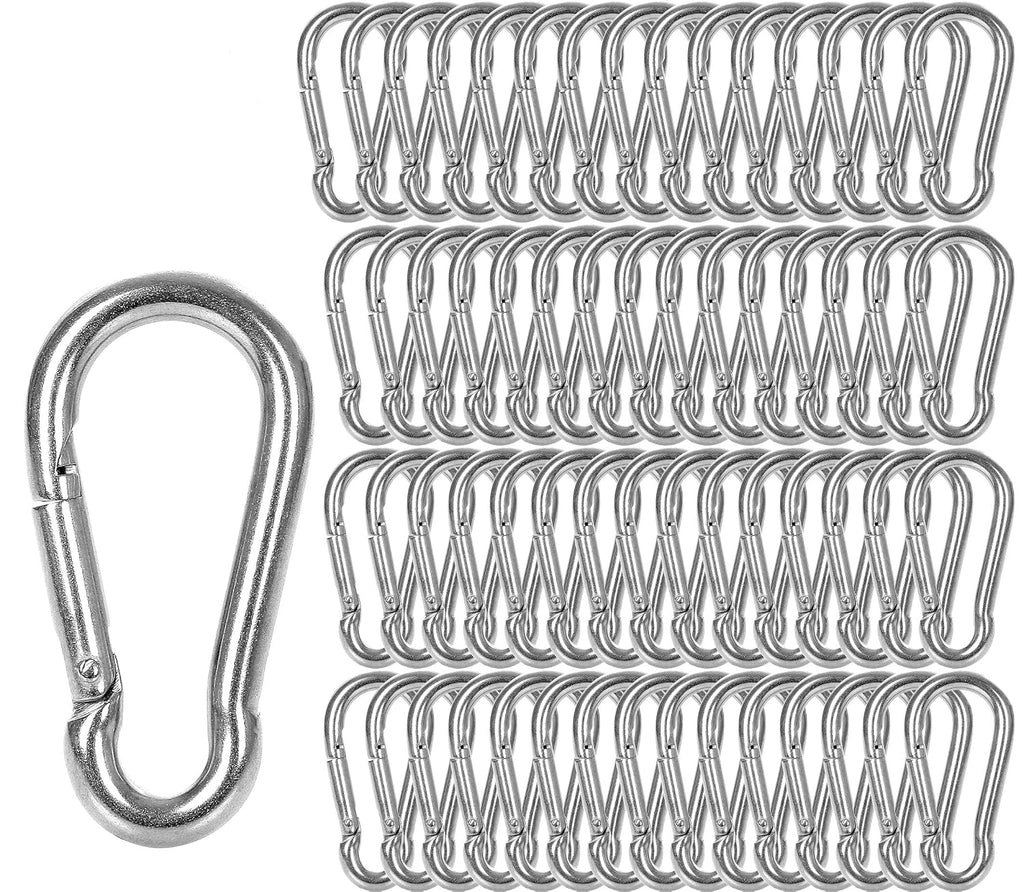 MIVIDE 50 PCS Stainless Steel Spring Snap Carabiner, Round, Silver, 2 Inch, Auto-locking, Camping, Hiking, Fishing, Boating, Dog Leash, Keychain