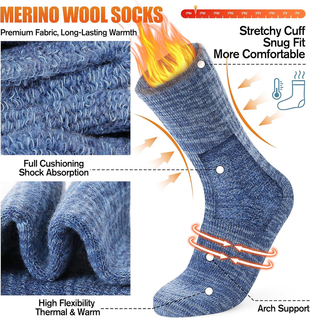 EBMORE Merino Wool Thermal Warm Winter Socks for Women Men