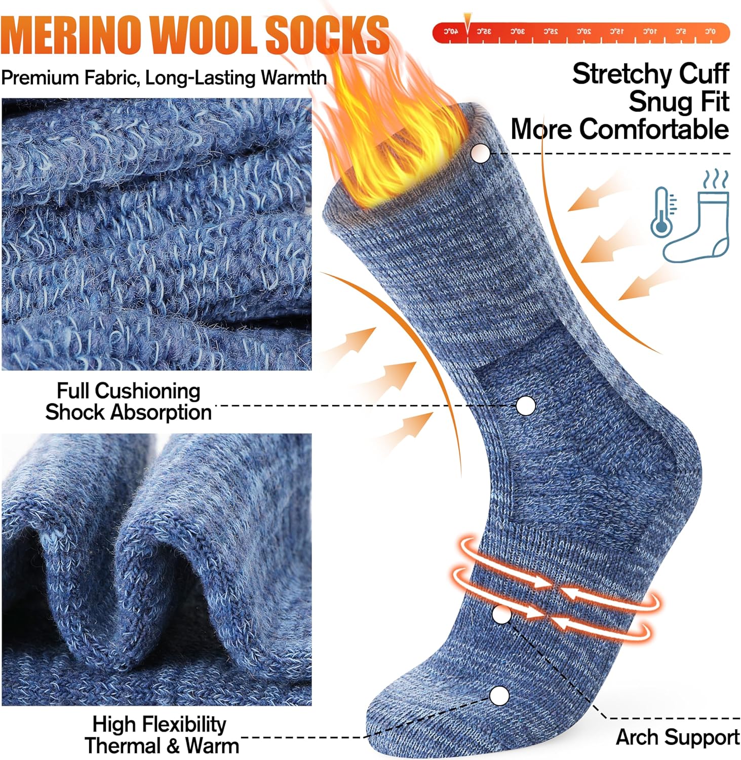 EBMORE Merino Wool Thermal Warm Winter Socks for Women Men