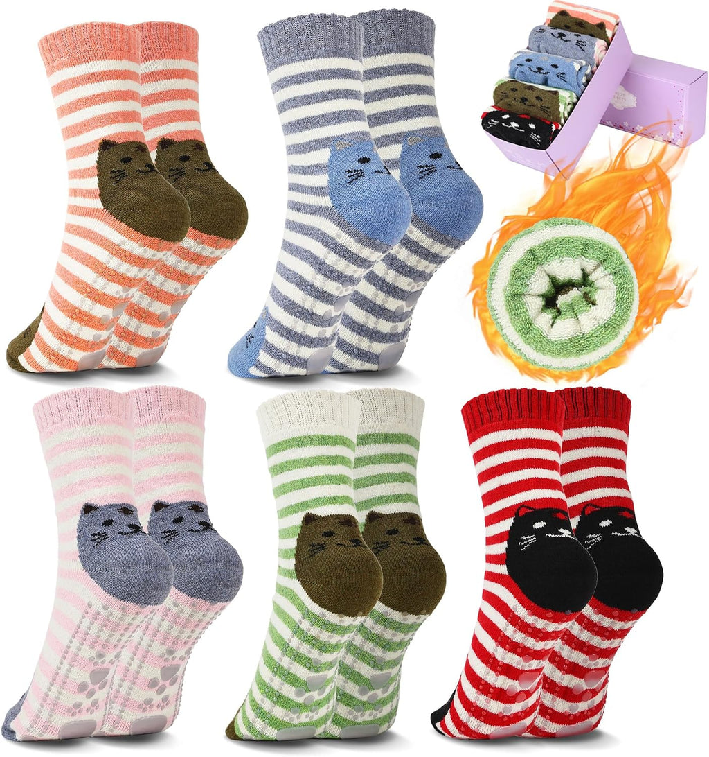 SISOSOCK Non Slip Slipper Socks with Grips for Women Cabin Crew House Socks