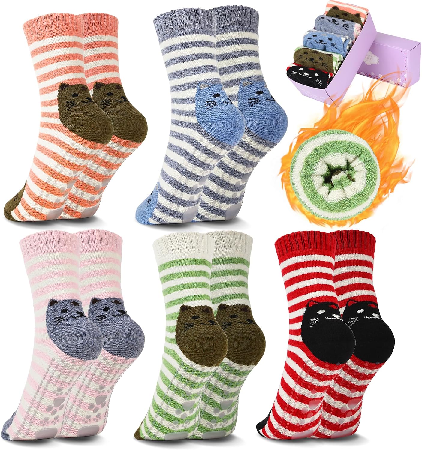 SISOSOCK Non Slip Slipper Socks with Grips for Women Cabin Crew House Socks