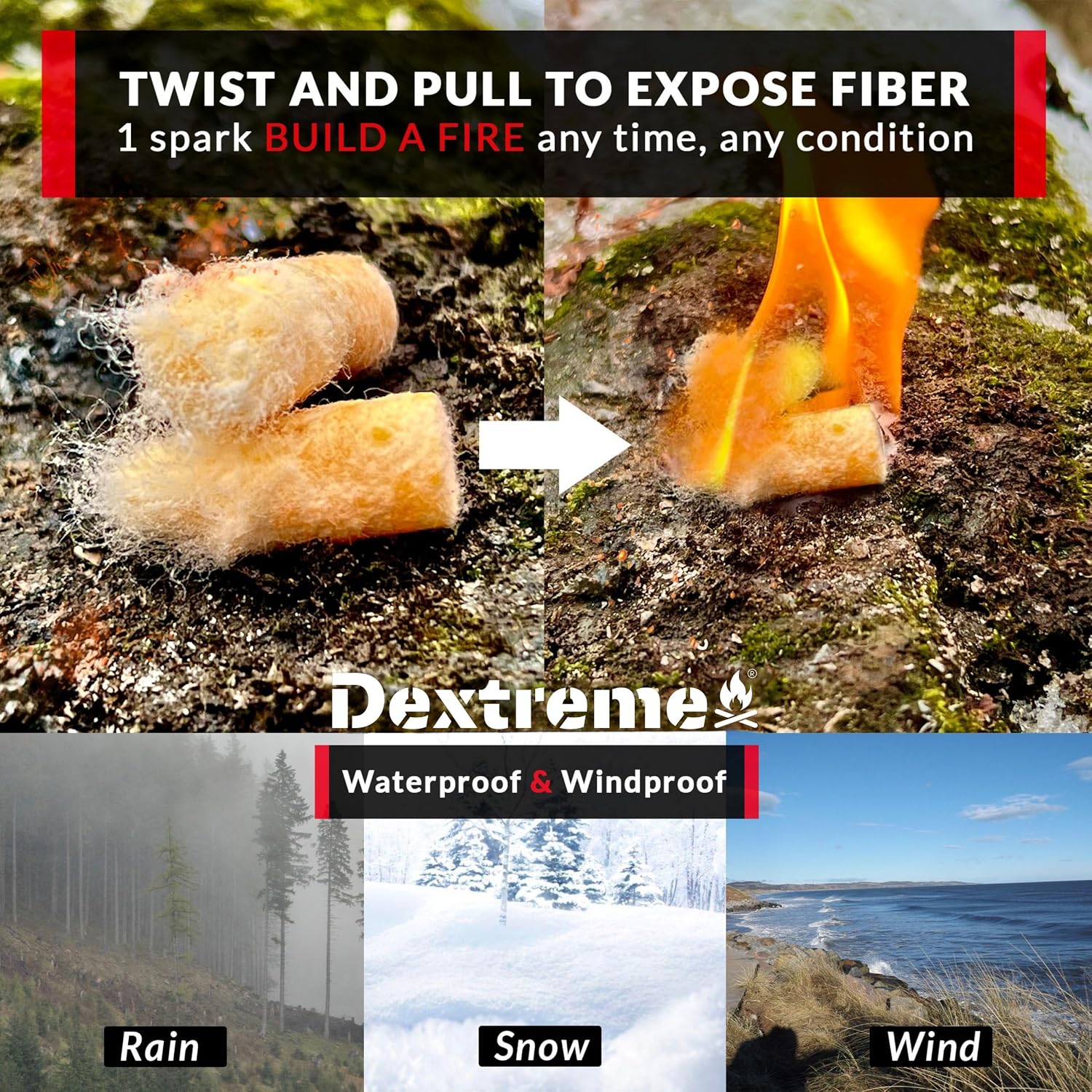 Dextreme Fire Plugs Waterproof Fire Starter for Campfires, Emergencies, Survival, Fire Pits, Grills | 5+ Minute Burn | All Natural | Made in North America