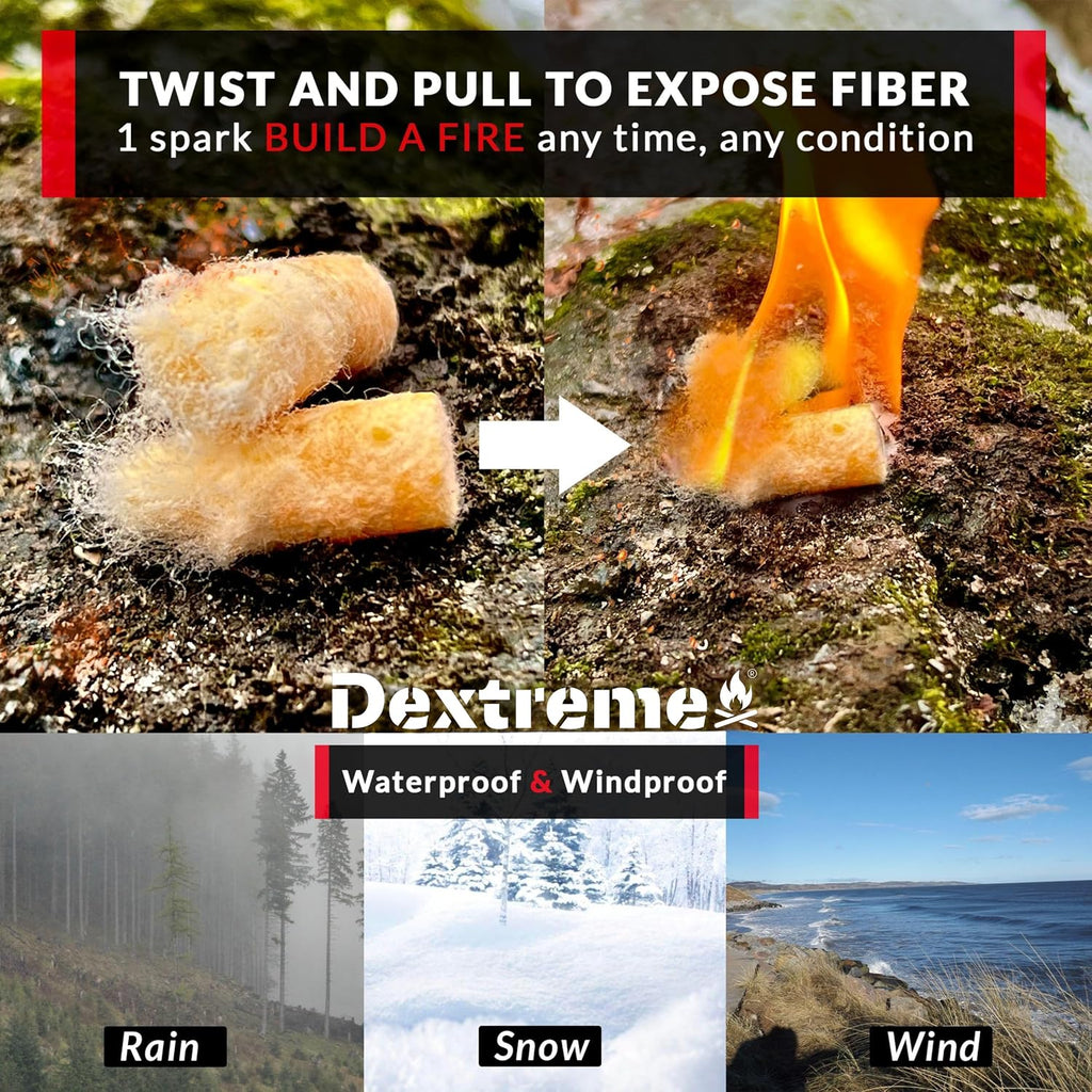 Dextreme Fire Plugs Waterproof Fire Starter for Campfires, Emergencies, Survival, Fire Pits, Grills | 5+ Minute Burn | All Natural | Made in North America