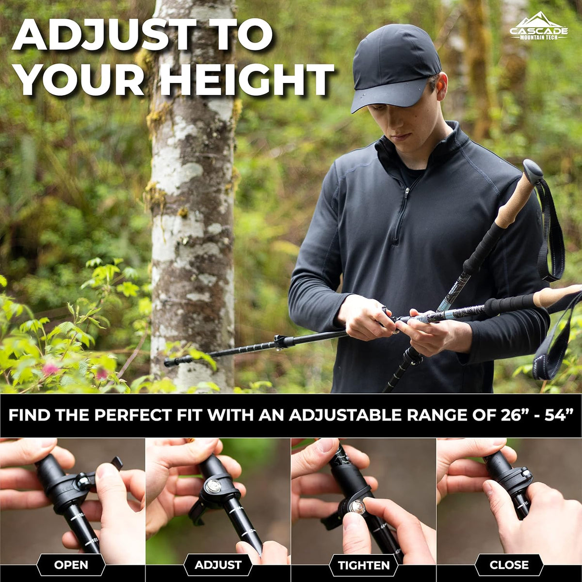 Cascade Mountain Tech Lightweight Aircraft-Grade Aluminum Trekking Poles with Extended Down Grip Plus Tip Kit