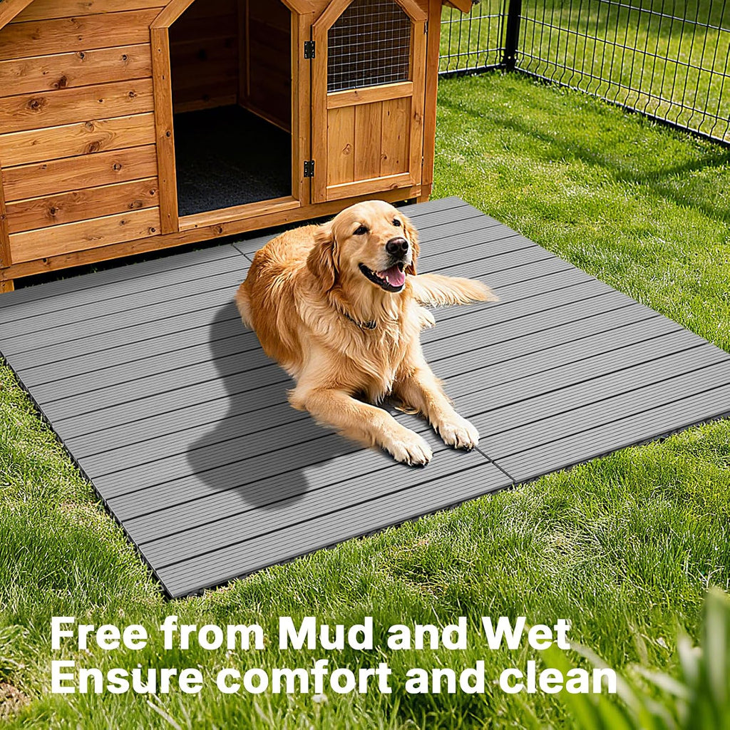 Veehoo Outdoor Flooring Decking for Dog Playpens, Kennels, 4' x 4' Waterproof Dog Training Platform, Portable Deck for RV, Pet Enclosures,Grey (24 x 12 inches, 8PCS)