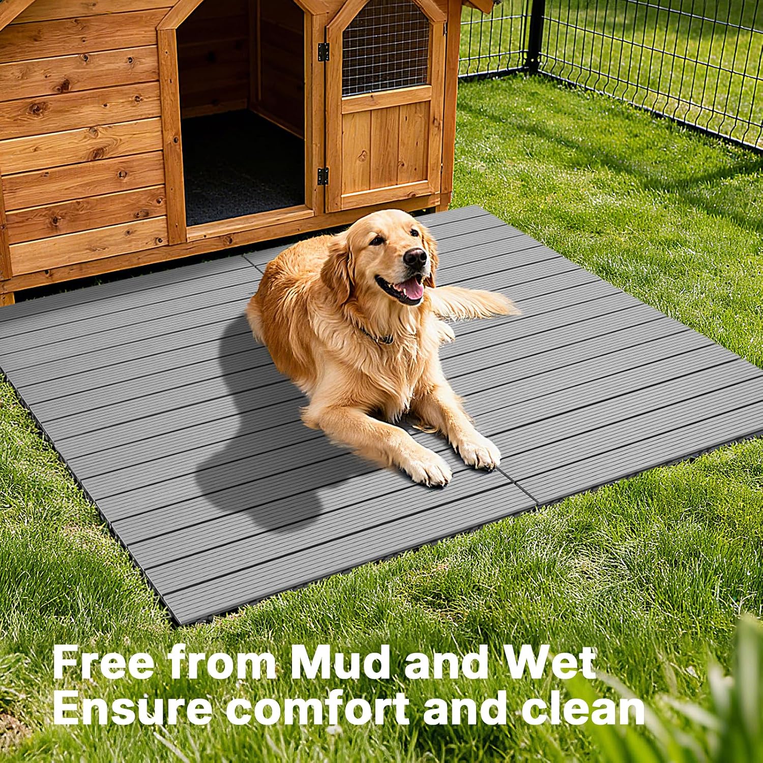 Veehoo Outdoor Flooring Decking for Dog Playpens, Kennels, 4' x 4' Waterproof Dog Training Platform, Portable Deck for RV, Pet Enclosures,Grey (24 x 12 inches, 8PCS)