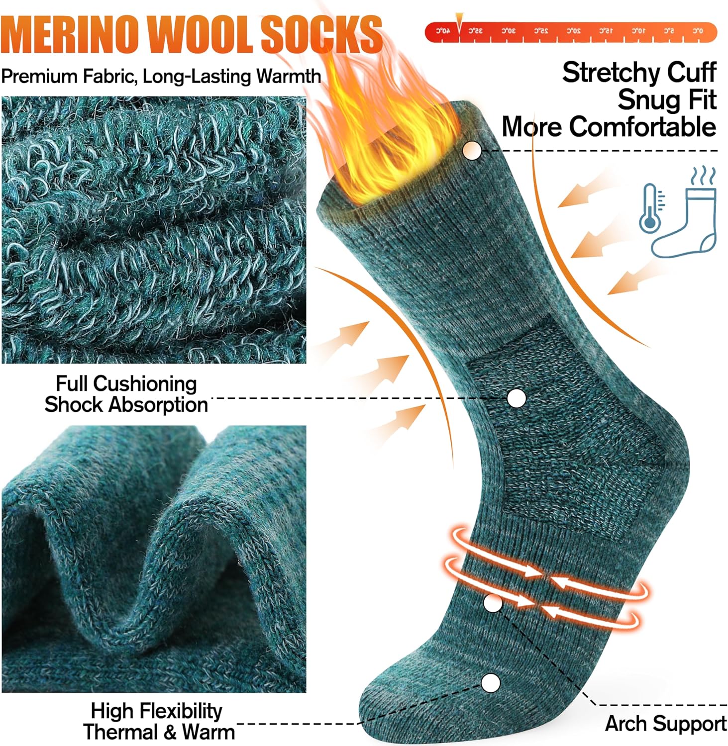 EBMORE Merino Wool Thermal Warm Winter Socks for Women Men