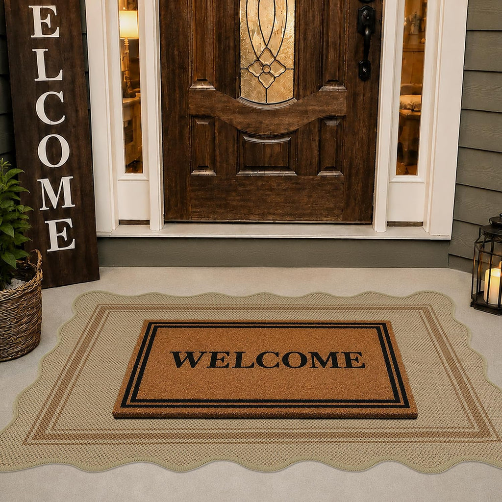 Zeeinx Easy Jute 3x5 Outdoor Scalloped Rug Washable Area Rug