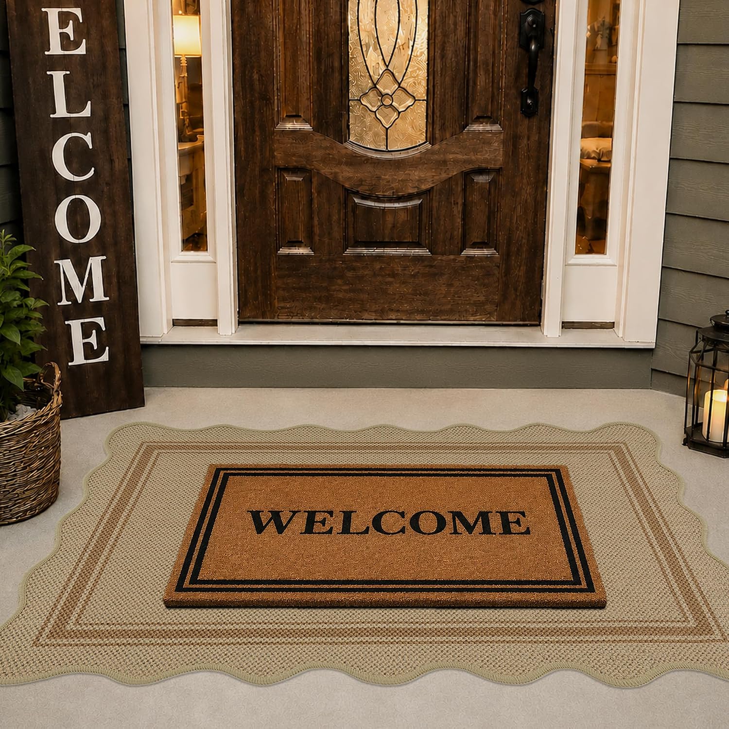 Zeeinx Easy Jute 3x5 Outdoor Scalloped Rug Washable Area Rug
