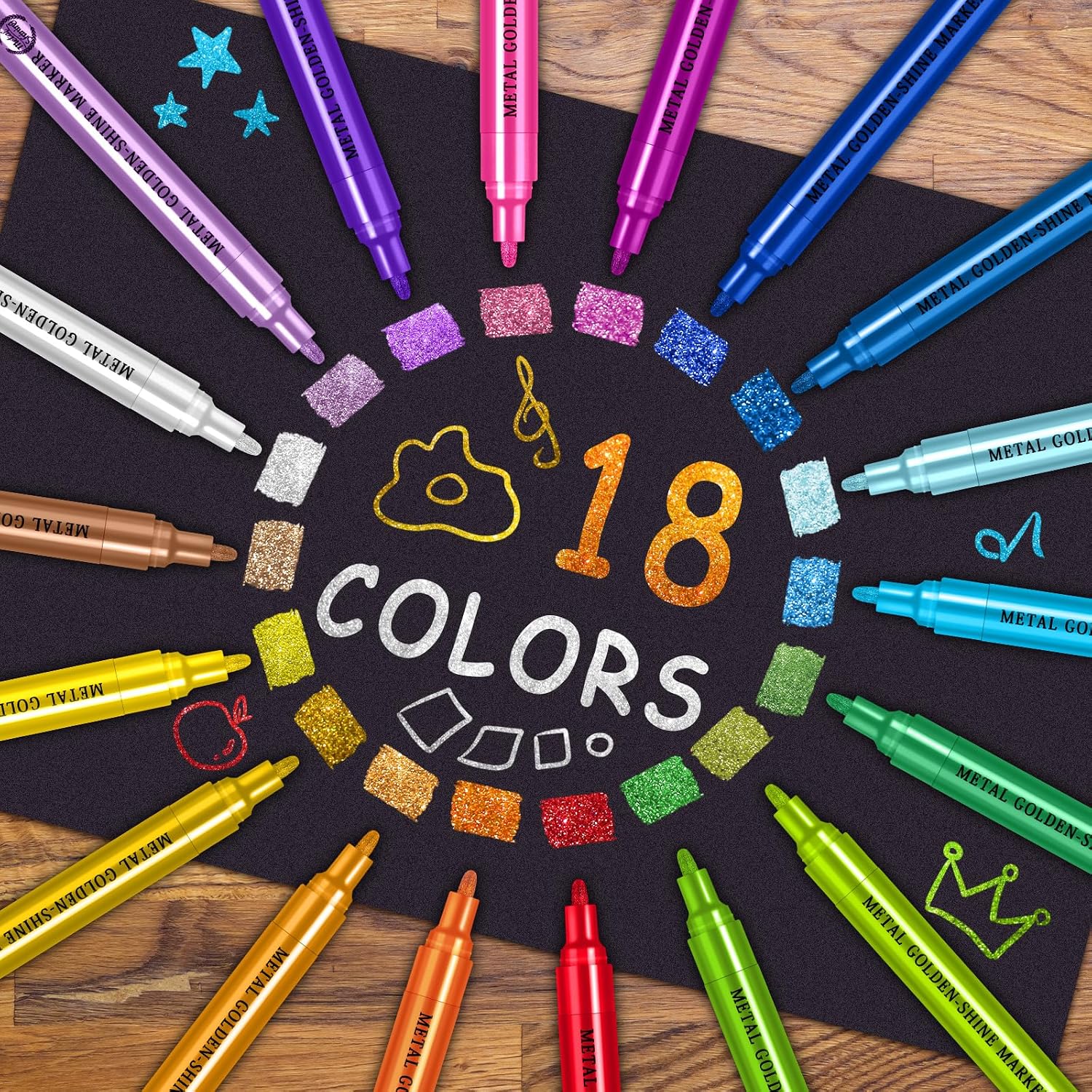 Betem 18 Super Golden Metallic Paint Markers, 2-3mm Tip, Scrapbook Supplies