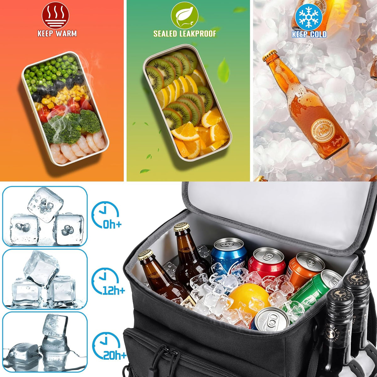 HILOMON Cooler Backpack, 20H Cold Retention Insulated Waterproof Leak Proof