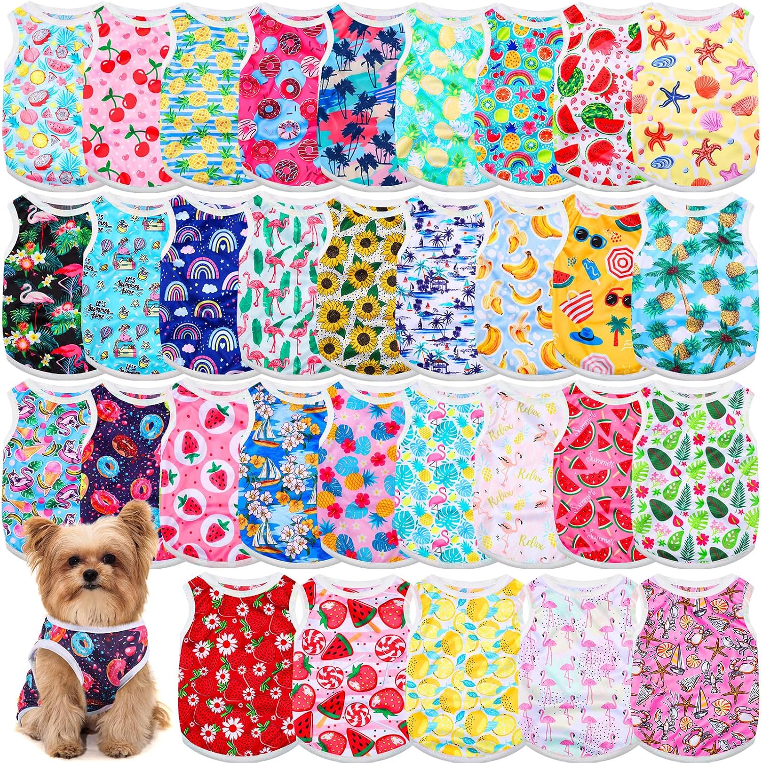 32 Pack Summer Hawaiian Dog Shirts for Small Dogs T-Shirts Pet Shirt Doggie Vest Puppy Clothes Flamingo Top Sleeveless Apparel for Cats(Small)
