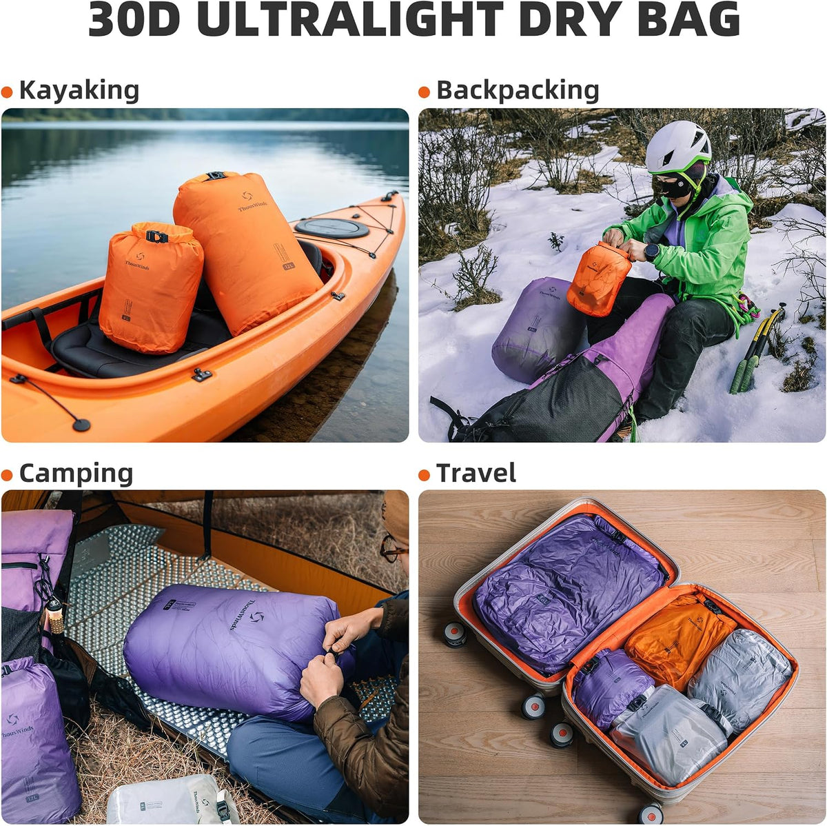 Thous Winds Waterproof Dry Bag, Ultralight 3L/6L/12L/24L/36L Roll Top Lightweight Dry Sack for Kayaking, Swimming, Camping, Hiking, Beach