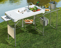 42.5" Fish Cleaning Table with Dual Sink for Camping, Picnic, White