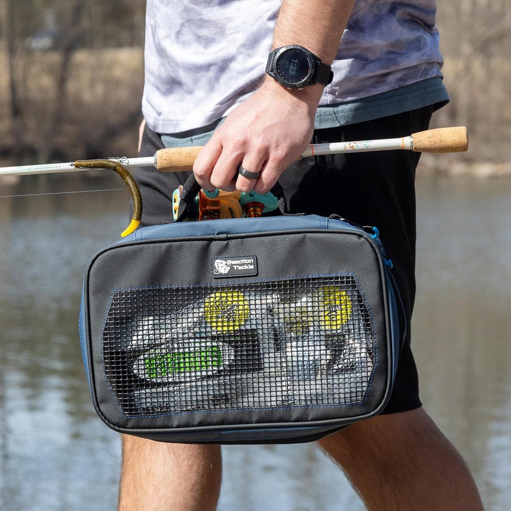 Reaction Tackle Deluxe Bait Binder, Water Resistant Soft Bait Storage System for Soft Plastics and Rigs with Zippered Sleeves, Mesh Bag