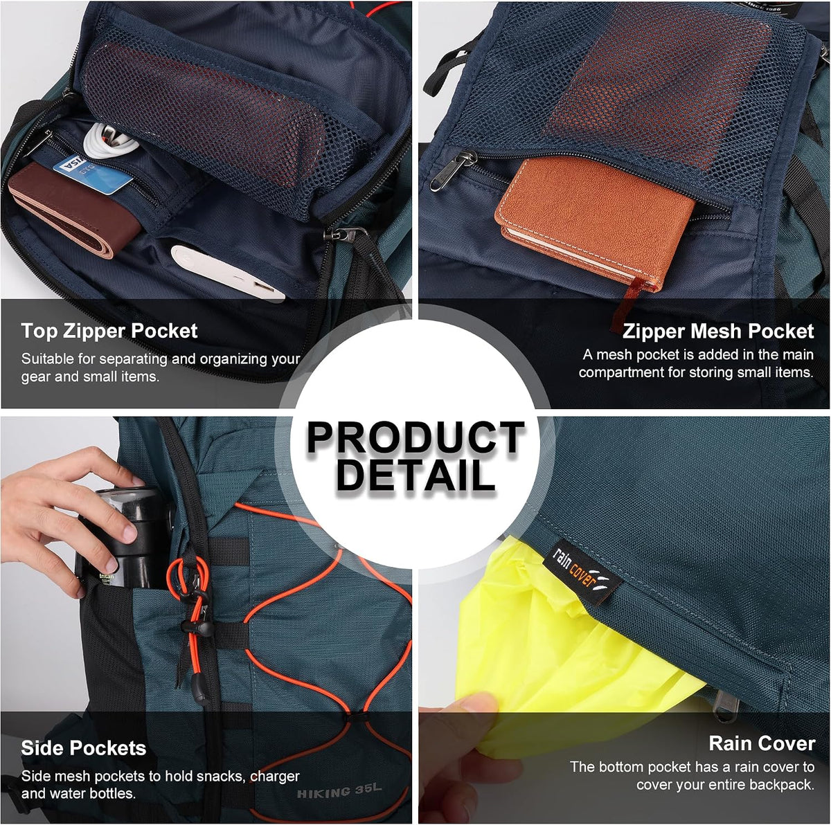 MOUNTAINTOP 35L Hiking Backpack, Lightweight Daypack with Rain Cover