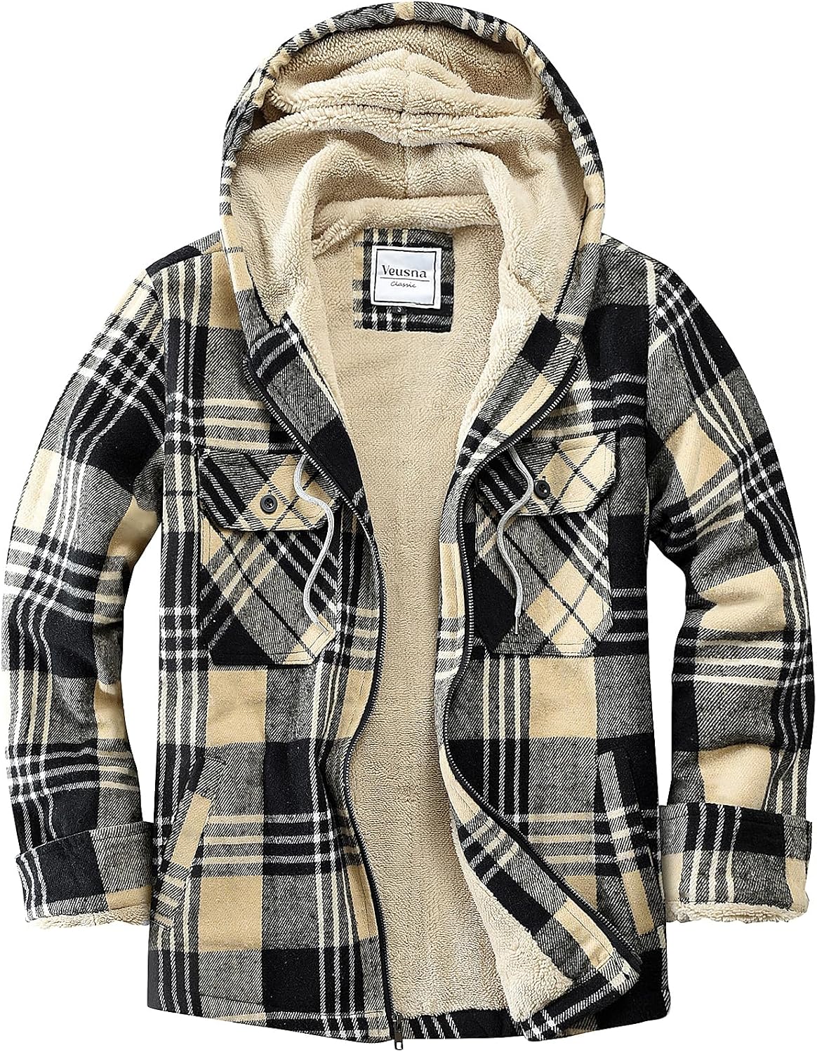 Men's Zip Up Flannel Shirt Jacket Fleece Lined with Hood