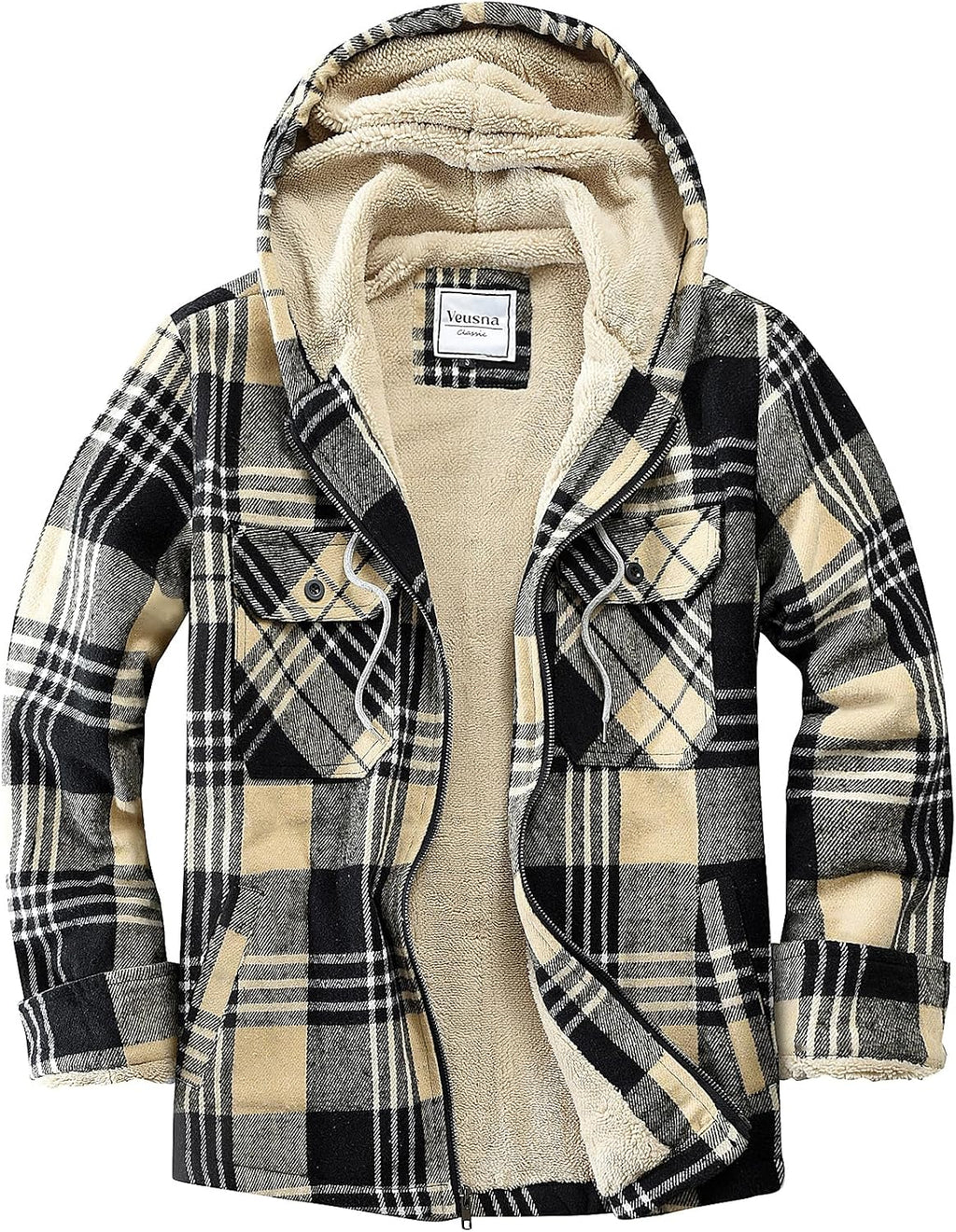 Men's Zip Up Flannel Shirt Jacket Fleece Lined with Hood